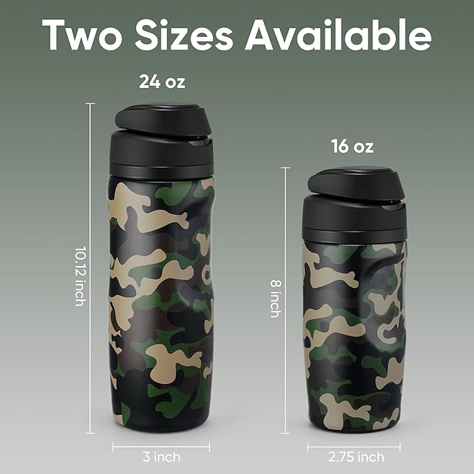 Fijinhom 24 oz Insulated Water Bottle,Stainless Steel Sports Water Bottle with Straw, Double Wall Vacuum Leak Proof, Cold for 24 Hours, BPA Free for Travel, Sport, Outdoor, Camouflage color