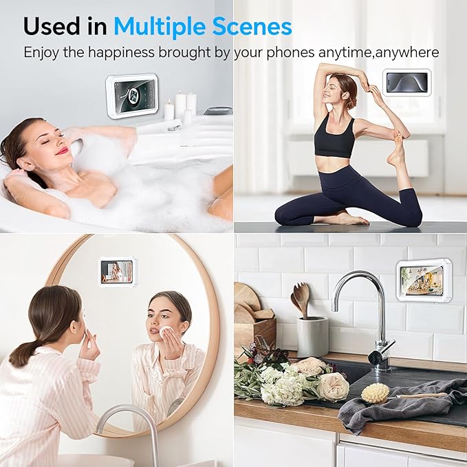 Coolpow Shower Phone Holder Waterproof【480°Rotatable】Retractable Adjustable Shower Phone Case Shower Stall Accessories for Bathroom Wall Phone Mount Stand Water Proof Anti Fog Case for 4-7"Cellphones