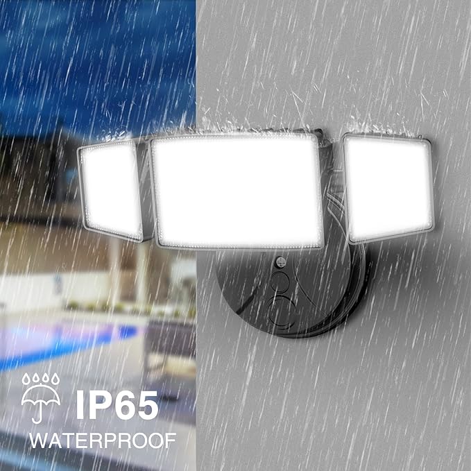 Onforu 3 Packs 75W Flood Lights Outdoor, 7000LM Brightness Security Lights,Switch Controlled, IP65 Waterproof, 6500K Exterior LED Flood Light with 3 Adjustable Heads for Yard Home