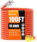 100 FT Outdoor Extension Cord Waterproof, 16/3 Gauge Heavy Duty 3 Prong Power Cord with Lighted Indicator End, 13A 125V 1625W SJTW, ETL Listed, Great for Lawn/Garden/Home(Orange)