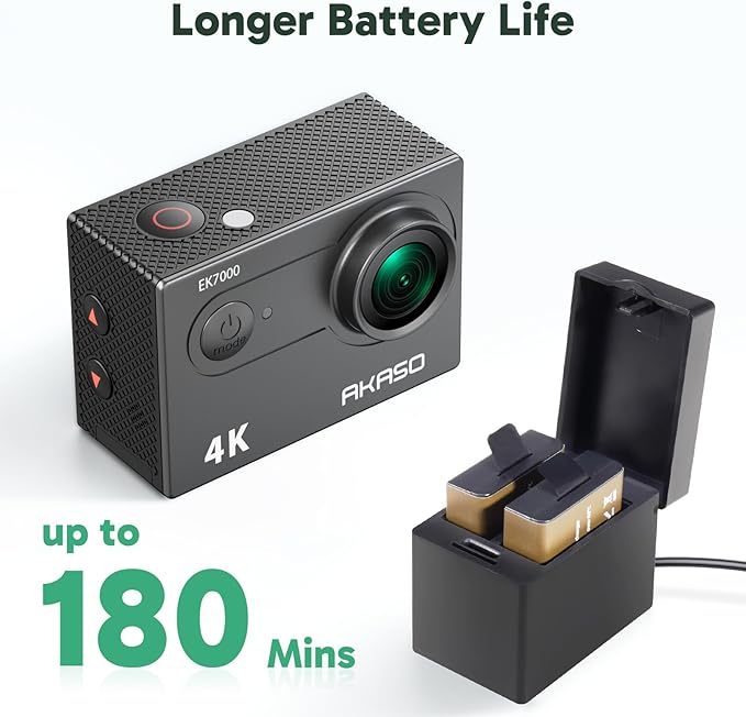 AKASO EK7000 4K30FPS 20MP WiFi Action Camera with 64GB MicroSD Memory Card Bundle EIS Ultra HD 131FT Waterproof Underwater Camera Remote Control 4X Zoom Support External Microphone Black