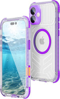 WIFORT for iPhone 16 Waterproof Case, [IP68 Underwater] [Blue Light Filter Lens] [15FT Military Shockproof], Fit for Magsafe Full Body Magnetic Frosted Phone Case with Lanyard, 6.1" Purple