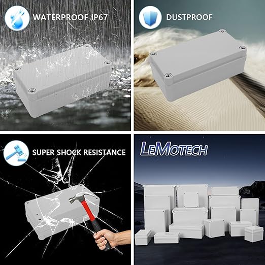 LeMotech Junction Box IP67 Waterproof Dustproof ABS Plastic Project Box for Electrical Outdoor Enclosure Gray 6.3 x 3.1 x 2.2 inch (160 x 80 x 55 mm)