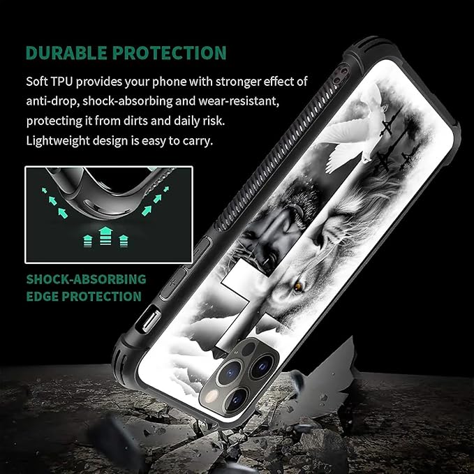 for iPhone 11 Pro Case, Lion Cross Jesus Christ Dove Pattern Made of Soft Silicone Hard Acrylic Shock Protection for iPhone 11 Pro