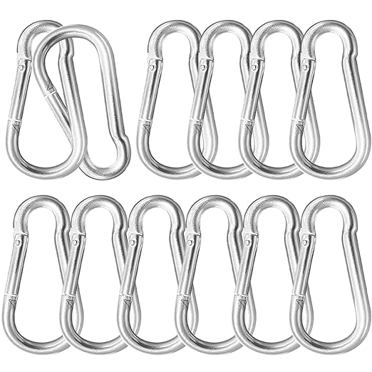 12 Pack 3.9" Heavy Duty Carabiner Clips, M10 Sliver Galvanized Steel Spring Snap Hooks, Rust-Resistant Keychain Clips for Hammock, Camping, Hiking, Fishing, Swing Set