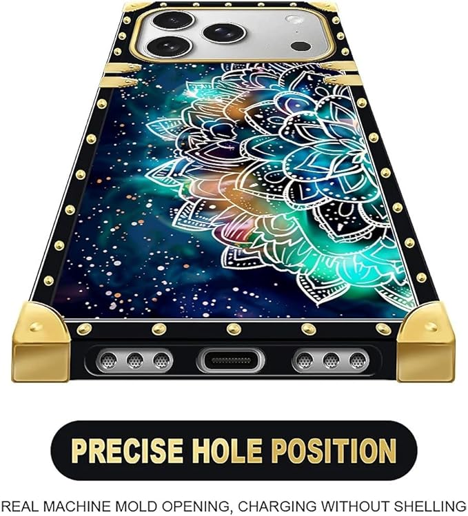 for iPhone 17 Pro Max Case Luxury Golden Decoration for Girl Women Soft TPU Shockproof Protective Hard PC Back for iPhone 17 Pro Max Crazy Pattern Starry Sky Colourful Mandala