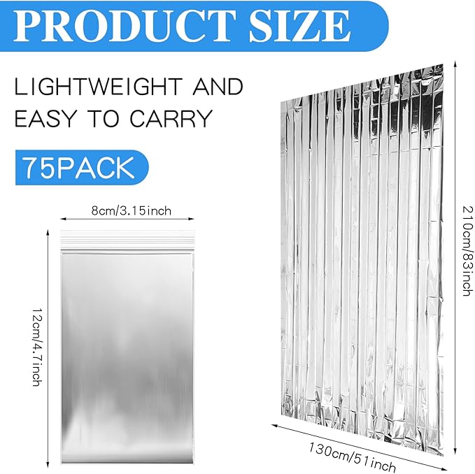 Macarrie 75 Pack Emergency Foil Thermal Blankets Silver Foil Survival Space Blanket Kit for Outdoors, Camping, Hiking, Homeless, Survival or First Aid, Silver