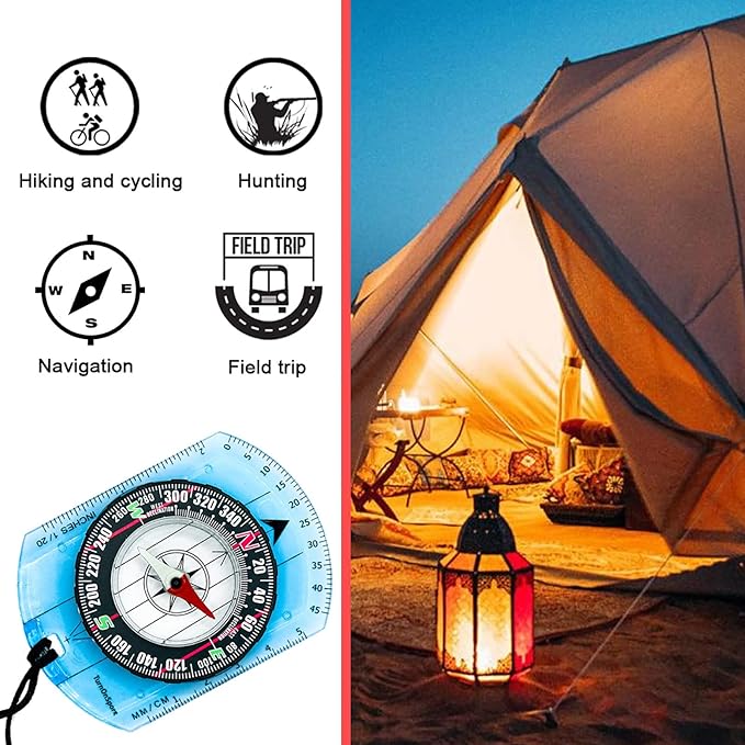 Orienteering Compass - Hiking Backpacking Compass - Advanced Scout Compass Camping and Navigation - Boy Scout Compass Kids - Childrens Compasses for Map Reading - Baseplate Compass Survival