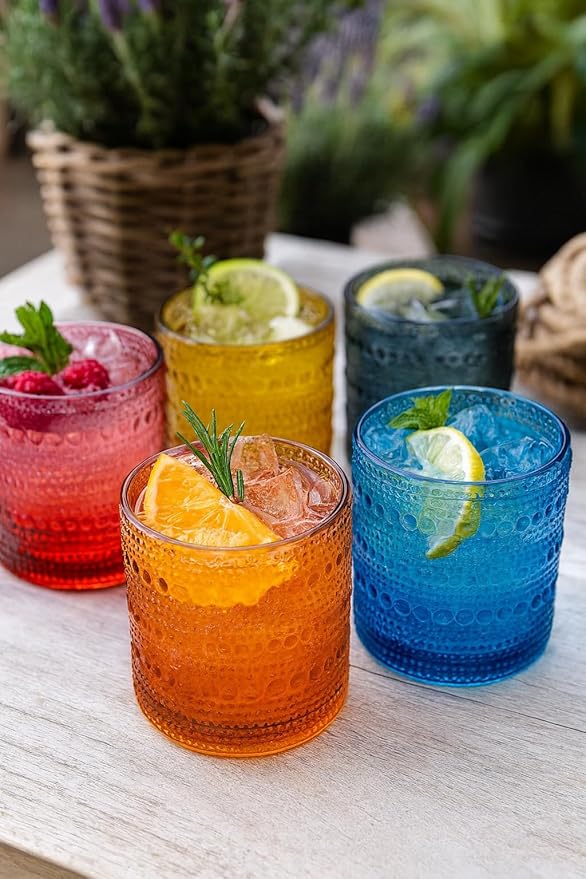 Khen Plastic Hobnail Drinking Glasses Set of 6 Neutral Tones Cups 10oz, Shatterproof & Unbreakable Acrylic Beaded Design, BPA-Free, Dishwasher Safe Indoor/Outdoor Drinkware for Water, Juice, Cocktails
