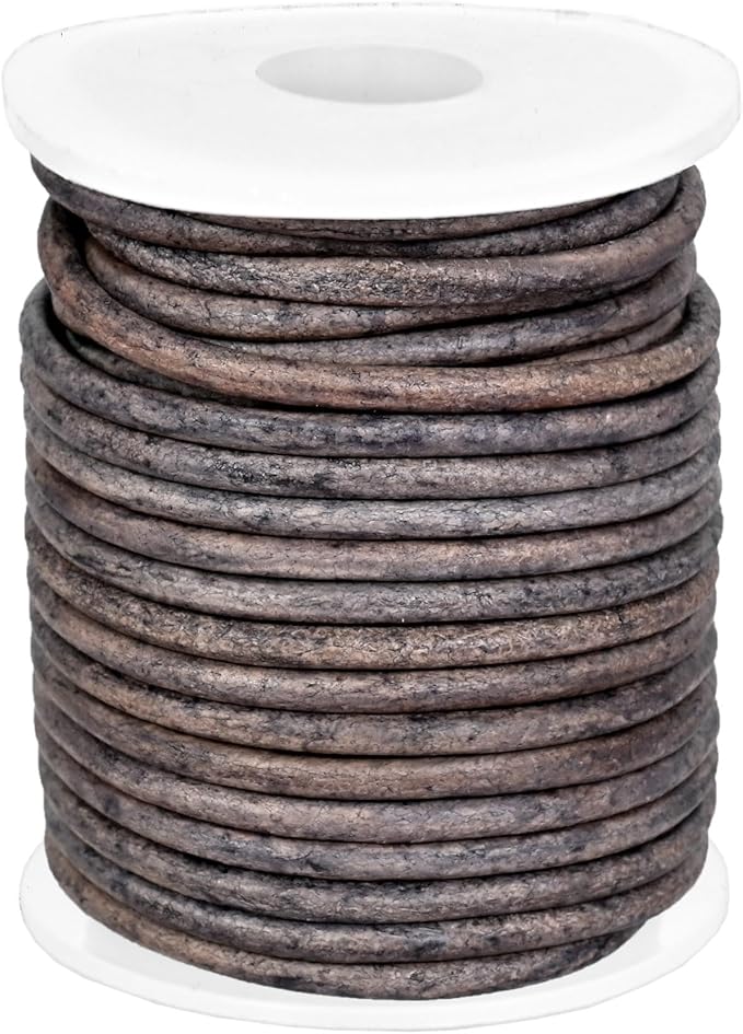 GENIQUE Real/Genuine Round Leather String Cord for Necklace, Bracelets, Jewellery, Braiding (3mm, Grey Distressed)