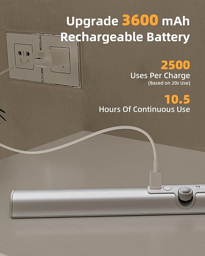 EZVALO 17-Inch LED Motion Sensor Closet Lights, 3600mAh Rechargeable Battery Operated, 150 Lumens No-Glare Curved, 3 Color Temperatures & Dimmable Wardrobe Lights for Pantry & Shelves - 3 Pack