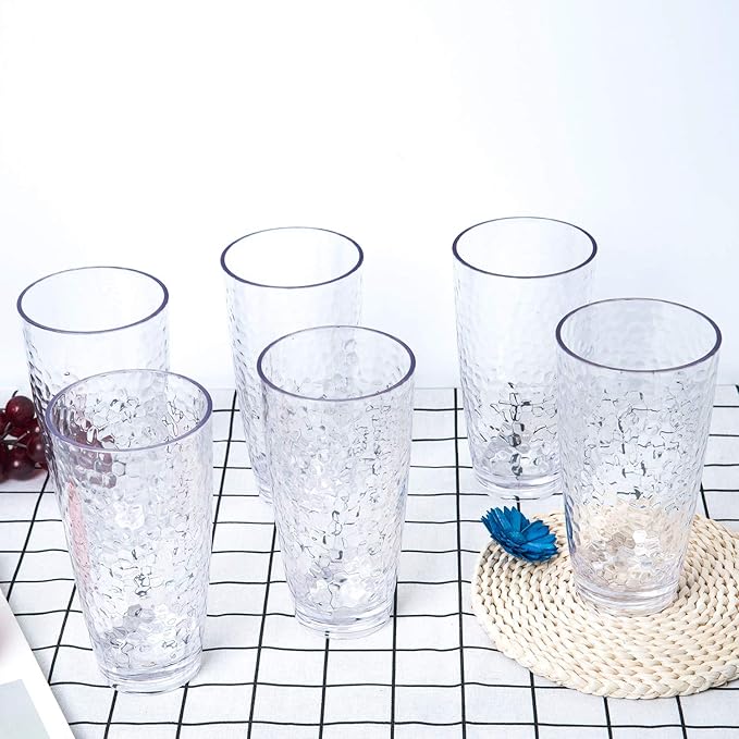 KOXIN-KARLU Hammered 26-ounce Plastic Tumbler Acrylic Glasses, set of 6 Clear