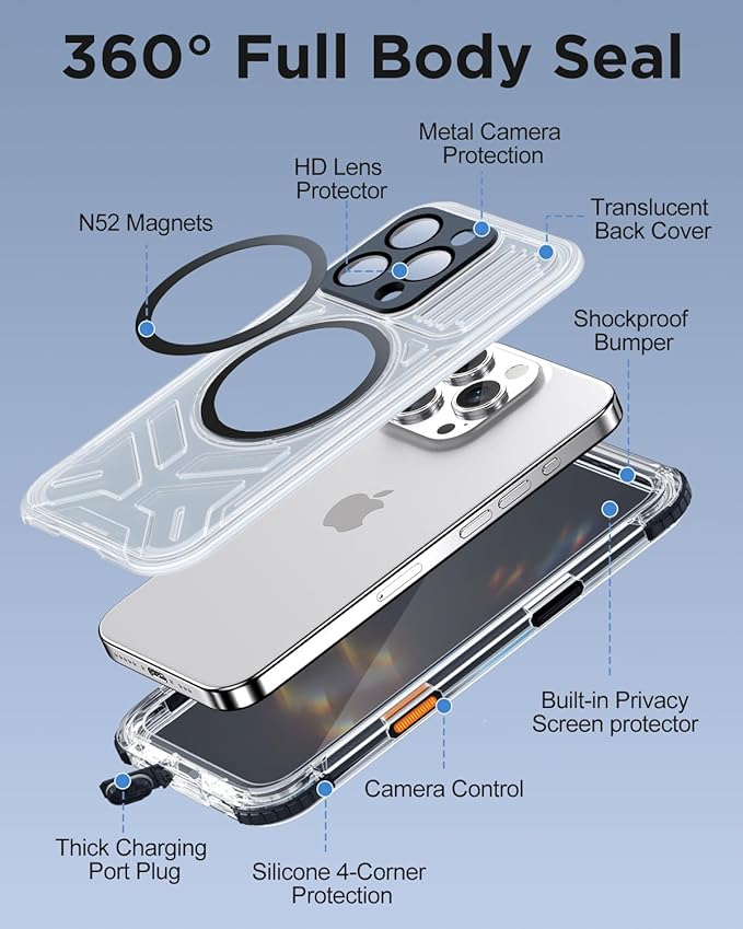 for iPhone 16 Pro Max Waterproof Case with Magsafe, Built-in [Privacy Screen Protector] [Lanyard], IP68 Water Proof Full Body Dustproof Anti-Spy Frosted Protective Phone Cover, 6.9" Black