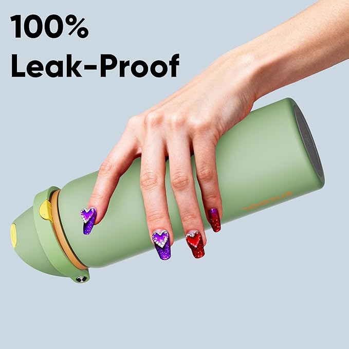 Insulated Water Bottle with Straw - Encool Stainless Steel Water Bottle with Push Button Lid, Leak-Proof & BPA-Free, Keeps Cold for 24 Hours for Sports, Travel, Gym (32 oz, Lichen-Yellow)