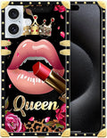 Compatible with iPhone 16 Case, Glitter Red Rose Queen Leopard Lipstick Luxury Golden Decoration for Girl Women Soft TPU Shockproof Protective Hard PC Back