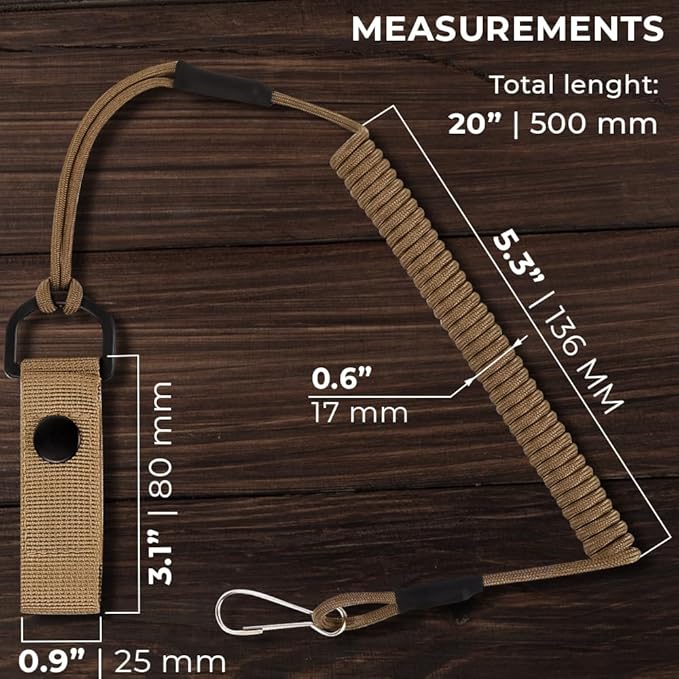 TECEUM Tactical Pistol Lanyard – 3+ Colors – Equipment Accessories for Military, Police, Security & Personal Use – Spring Safety Strap with D-Ring Keeper – Anti-Loss Elastic Coil for Belt or MOLLE