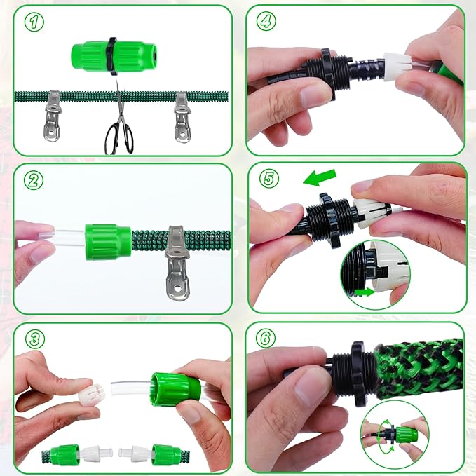 Vodolo Expandable Garden Hose Repair Kit,4 PCS Dual-Channel Hose Female Male Connectors Accessories with Metal Clamp Compatible with Pocket Hose Fit for 3/4" or 5/8" Garden Hose Fitting