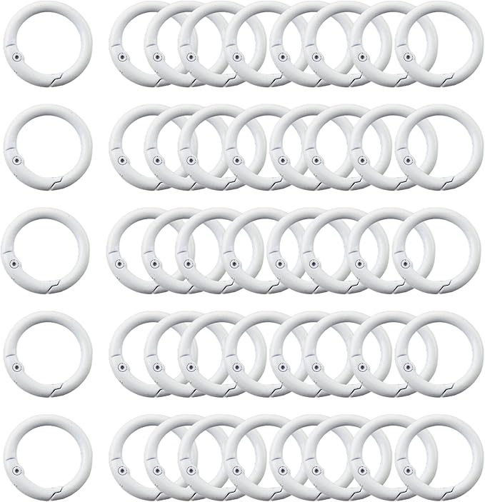 Carabiner Clip 48Pcs White Metal Key Ring Clip Circle Keychain Rings Bulk Spring O Ring Round Cute Carabiner Spring Snap Hook Key Chain Clips for DIY Keychain Bag Charm Handbag Purse Dog