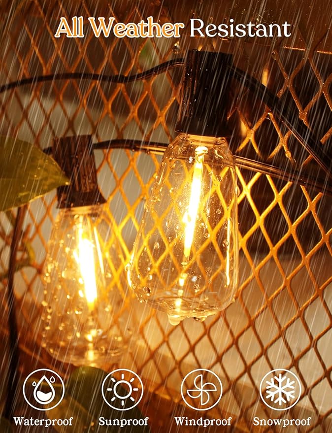 YOYONACY 150 FT Outdoor String Lights for Outside – LED Patio Lights Waterproof with Dimmer Remote – Hanging Lights Shatterproof ST38 Vintage Edison Bulbs Porch Backyard Cafe Bistro