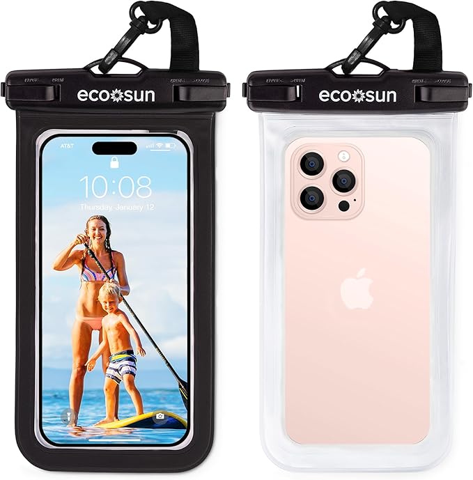 Eco Sun Waterproof Phone Pouch & Floating Wrist Strap Bundle (2-Pack Each) – Waterproof Phone Case + Float Strap – Travel & Beach Essentials Designed in Hawaii – Fits iPhone 17 Pro Max, GoPro, Cameras