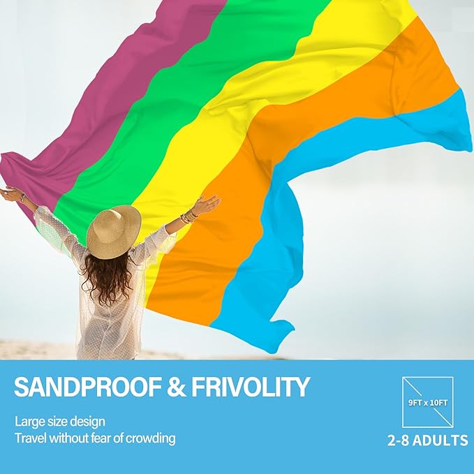 Famstar Beach Blanket Oversized Extra Large 10'X 9',Waterproof Sandproof Beach Blanket 2-8 Adults Lightweight Durable for Travel Camping Hiking Picnic