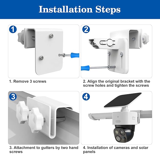 2 Pack Gutter Mount Bracket for Eufy Security SoloCam S340/E30/E42 and 4G LTE Cam S33, Stainless Steel Gutter Mount for Solar Security Camera, No-Drill Installation