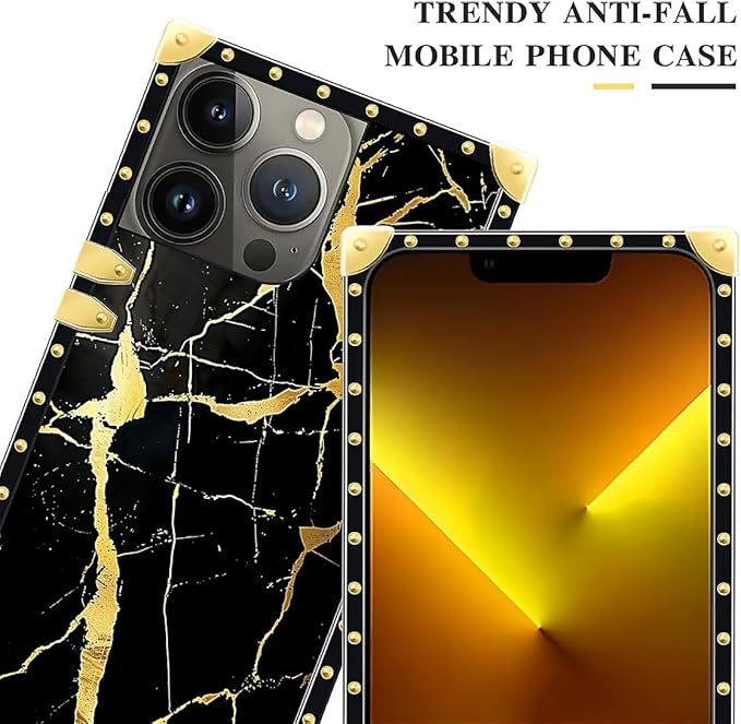 Compatible with iPhone 13 Pro Max Case, Black Gold Marble Nature Luxury Golden Decoration for Girl Women Soft TPU Shockproof Protective Hard PC Back for iPhone 13 Pro Max