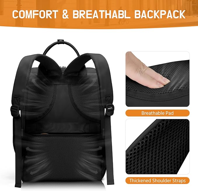 Maelstrom Laptop Backpack, Fits 15.6-17.3 Inch Travel Backpack Gift for Women Men, Waterproof College School Computer Bag, Anti-theft Business Work Bag with Luggage Strap (Black, 15.6 Inch)