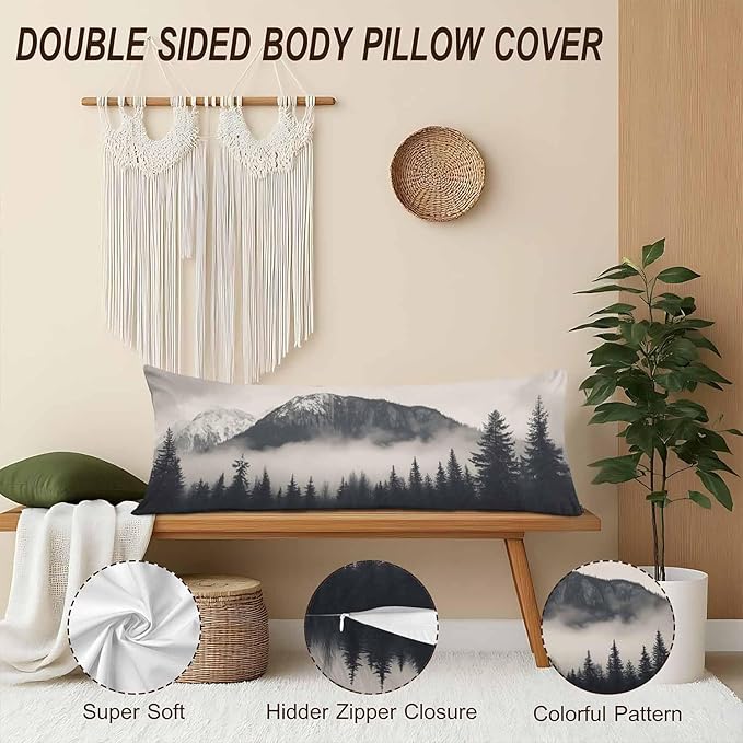 Forest Rectangle Body Pillow Covers Foggy Forest Mountain Winter 20"X54" Couch Pillow Body Pillowcase Decorative Home Body Pillows Bedding Pillow Cushion Covers for Sofa Car Shop