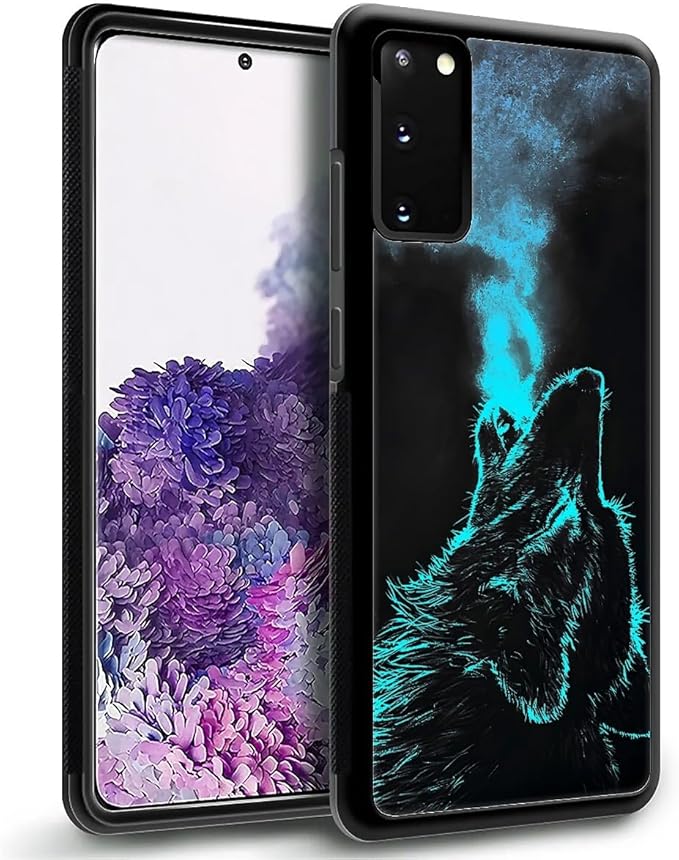 for Samsung Galaxy S20 Plus Case, Blue Breathing Wolf Pattern Graphic Design Girl Boy Soft Silicone Hard Acrylic Shock Protection for Samsung Galaxy S20 Plus
