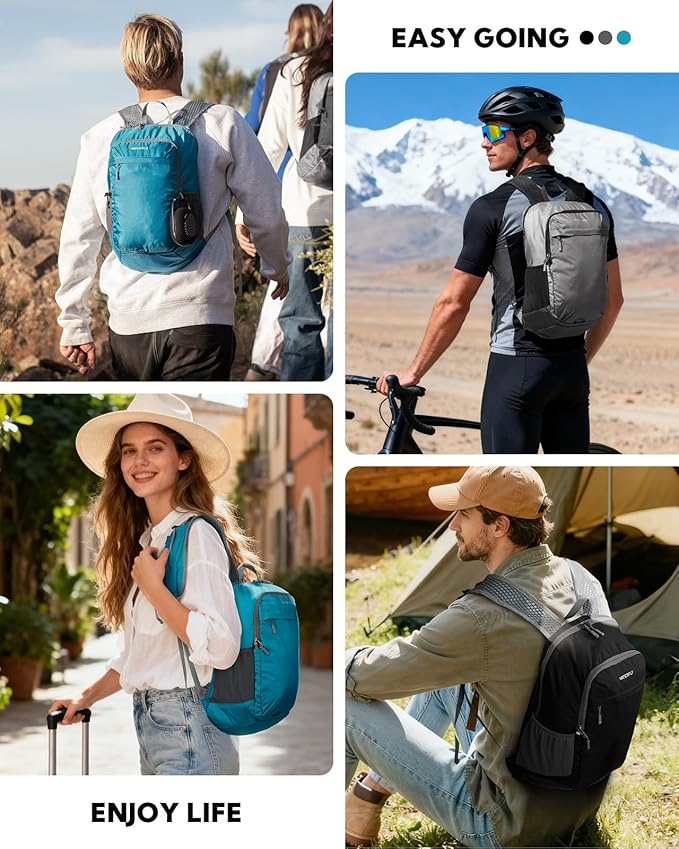 WATERFLY Packable Lightweight Small Backpack: 15L Foldable Mini Hiking Daypack - Ultralight Compact Day Pack for Women Men Outdoor Travel Camping Walking - Gray