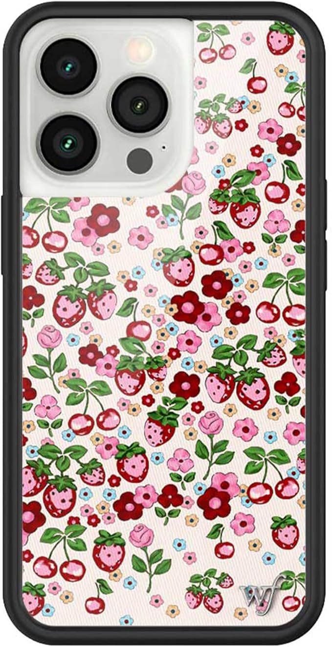 Wildflower Cases - Compatible with iPhone 13 Pro | Protective Black Bumper, 6.5ft Drop Test Certified, Women Owned Small Business | Fruit Cherries Strawberry Floral Cute Trendy | Berry World