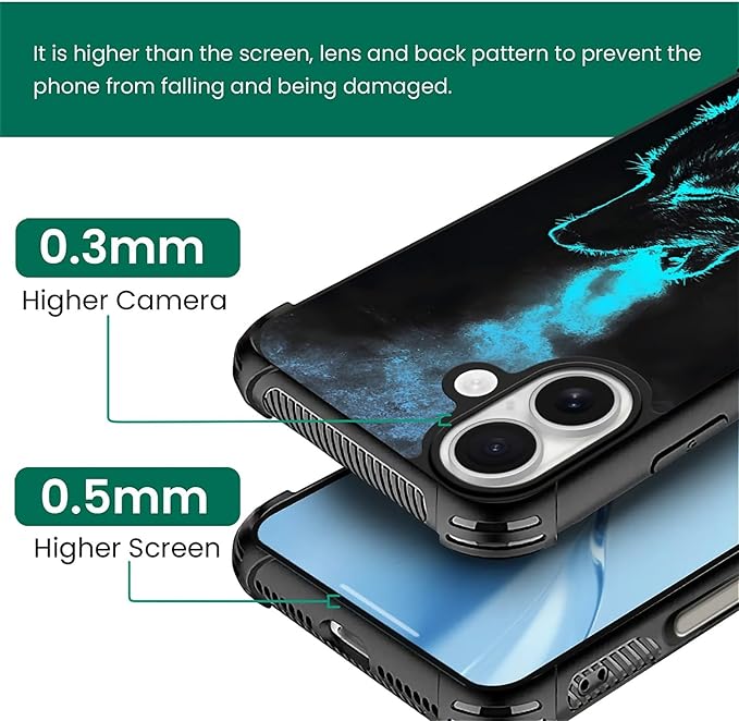 for iPhone 17 Case,for MagSafe Graphic Design for Girl Boy Soft Silicone Hard Acrylic Shock Protection Designed for iPhone 17 Blue Breathing Wolf Pattern