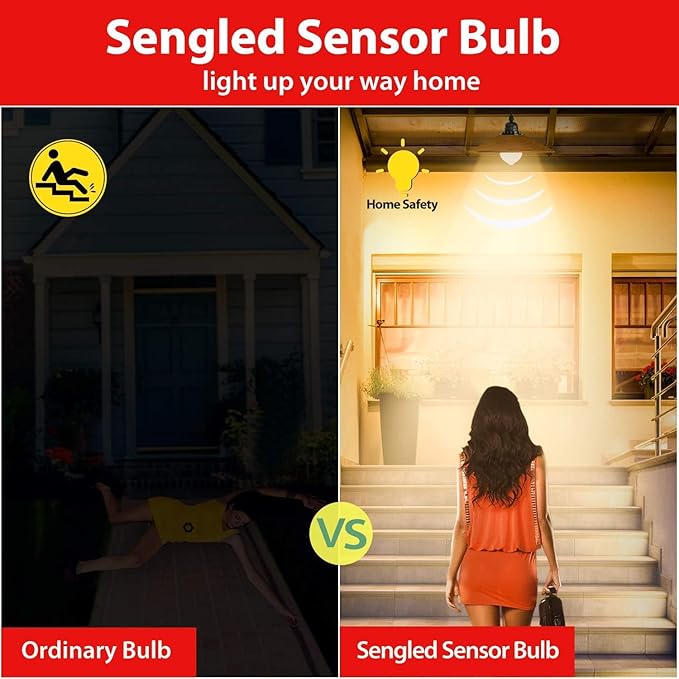 Sengled Motion Sensor Light Bulbs, A19 LED Dusk to Dawn Bulbs 3000K Soft White, Motion Activated Indoor Outdoor Light Bulbs 8.8W (60W Equivalent) 800 Lumens for Porch, Garage, Hallway, 6 Pack