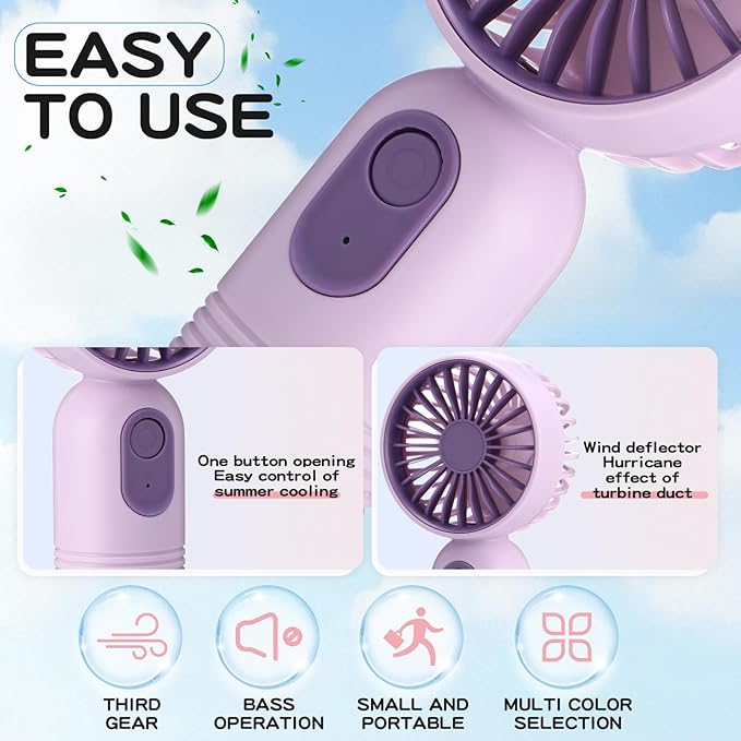 Rossesay 3 Pcs Mini Portable Fan Bulk Cute Handheld Lightweight Small Little Personal Hand Eyelash Fan 3 Speeds USB Rechargeable for Women Men Indoor Outdoor Makeup Travel (Black,Pink,Purple)