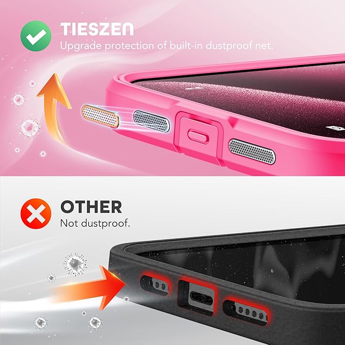 TIESZEN for iPhone 15 Pro Case, Compatible with MagSafe, Built-in Privacy Screen Protector and Camera Protection, Anti Spy Full Body Dustproof Shockproof Hard Phone Case 6.1", Hot Pink