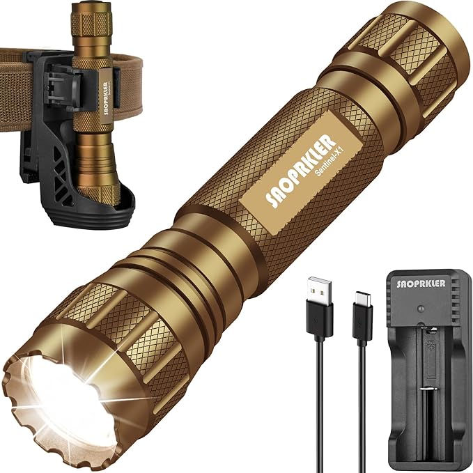 SAOPRKLER Tactical Flashlight 1200 High Lumen Duty Belt Flashlight for Law Enforcement, Premium Police Flashlight with Holster for Duty Belt,led Flashlight Gifts-Sentinel-X1