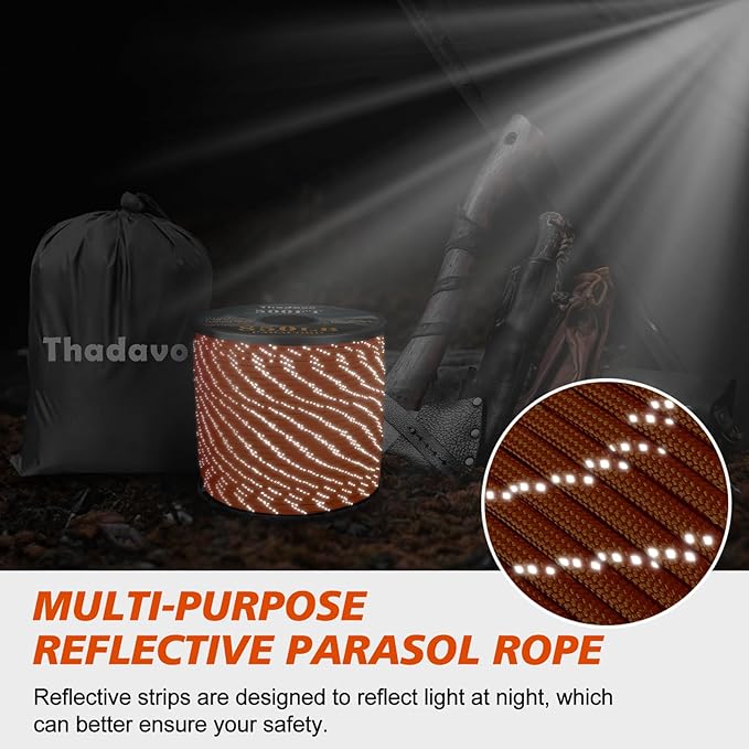 Reflective Paracord Rope 850Ib, 50/100/200/500/1000ft 4MM 11 Strand Strong Heavy-Duty Parachute Spool Cord, para Cord Lanyard for Hammock, Camping, Hiking and Survival, Orange 500FT
