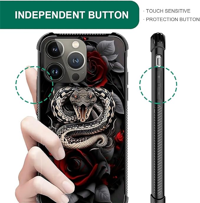 for iPhone 14 Pro Case, Entwined Rose Snake Pattern Graphic Design Girl Boy Soft Silicone Hard Acrylic Shock Protection for iPhone 14 Pro