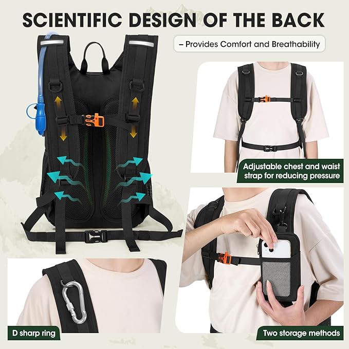 RAINSMORE Tactical Hydration Backpack 18L with 2L Water Bladder & Rain Cover, Insulated Molle Hiking Daypack, Lightweight Waterproof Ripstop Water Pack for Outdoor Cycling, Hiking