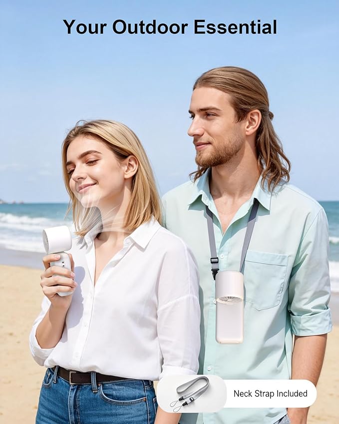 Handheld Turbo Fan with Ice Cooling, High Speed Personal Fan, Neck Fan Rechargeable Battery Up to 20H, Mini Pocket Fan for Outdoor Work, Office Desk, Home Watching Game, Travel, Beach Gifts