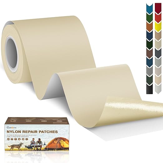 3x79 Inch Nylon Repair Patch Nylon Repair Tape Self Adhesive Fabric Tapes Outdoor Camping Gear Fabric kit for Tent, Umbrella, Down Jackets, Sleeping Bag, Knapsack（Beige Yellow）