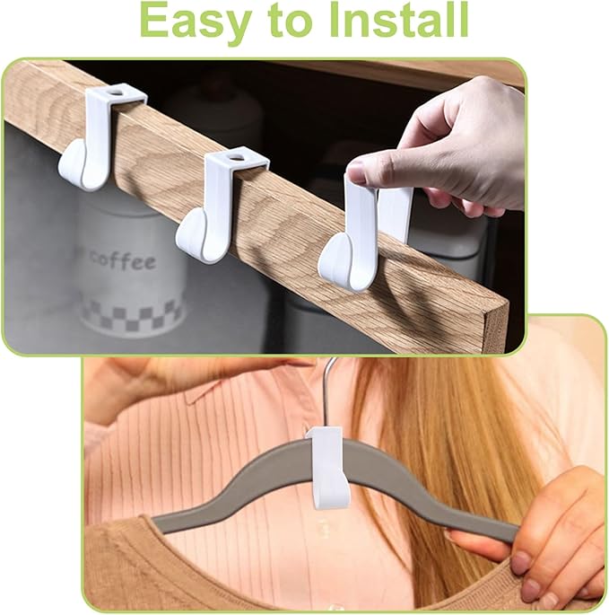 Over Cabinet Door Hooks, 8Pcs Plastic Over Door Single Hooks Multi-Purpose Over The Cupboard Drawer Hooks Space-Saving Hanger Extender Clips Hooks for Kitchen Bathroom Bedroom (White)