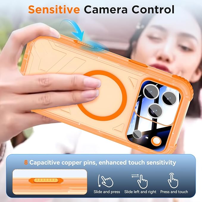 WIFORT for iPhone 17 Pro Waterproof Case, [Fit for Magsafe] with Sapphire Lens & Screen Protector, IP68 Full Body 15FT Military Shockproof, Magnetic Frosted Phone Cover with Lanyard, 6.3" Orange
