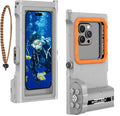 Universal Underwater Phone Diving Case with Bluetooth Controller, IP68 50FT Waterproof for iPhone 17 (Standard Only), iPhone 16/15/14/13/12/11 & Galaxy S24/S23/S22, Grey+Orange