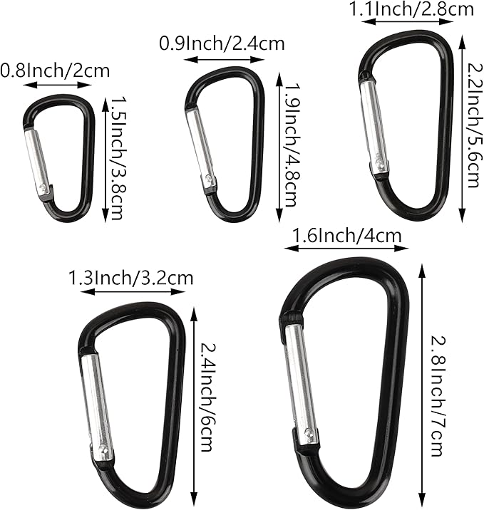 SWATOM Aluminum Carabiner Clip Snap Hook Keyring 1.5/1.9/2.2/2.4/2.8 Inch Carabiners Keychains Black(10P/20P)