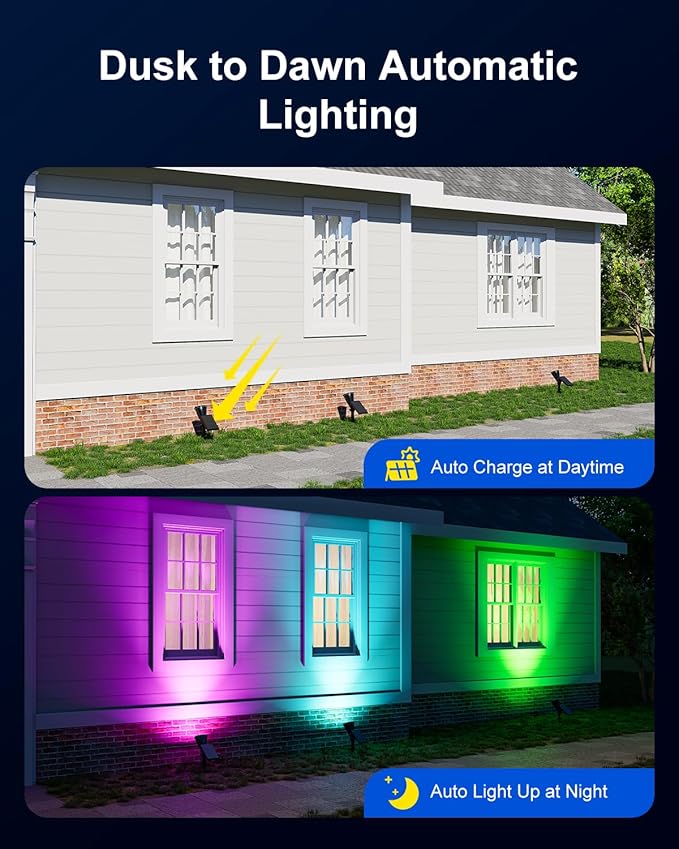 2 Pack Color Changing Solar Spotlights Outdoor for Tree, Flower, Plant, Statue, Sign, Decorative wall, Waterproof Rainbow Lanscape Spot Uplights for House Outside, Yard, Garden, Patio, Pathway, Pool
