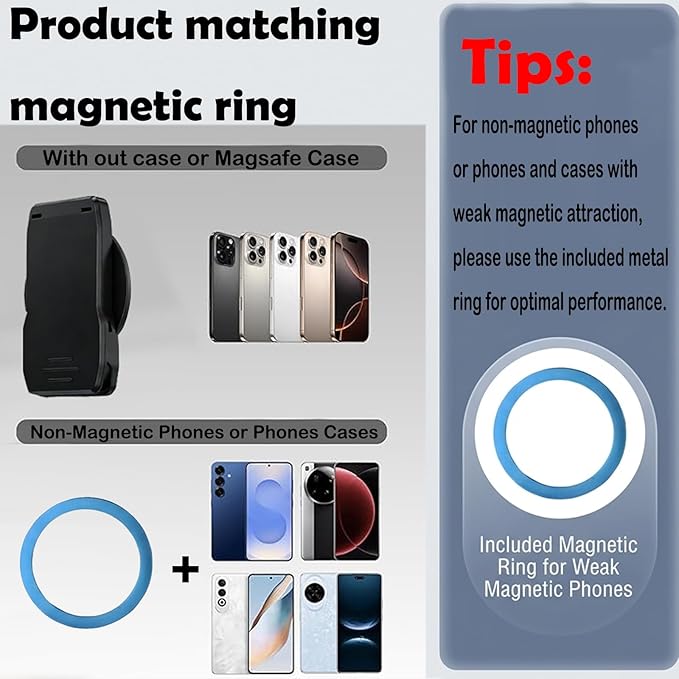 Upgraded Magnetic Belt Clip for Phone with Safety Strap - Hands-Free, Compatible with MagSafe, Magnetic Clip Phone Holder for Backpack Strap Harness - Running, Hiking, Delivery, Outdoor EYJ