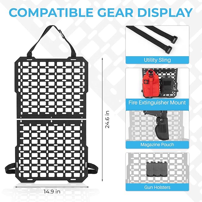 Tactical Rigid MOLLE Panel - Seat Back Organizer for Trucks, SUVs & Cars, Heavy-Duty Aluminum Alloy Metal MOLLE Mount Universal Tactical Seat Organizer for Overlanding Gear Storage
