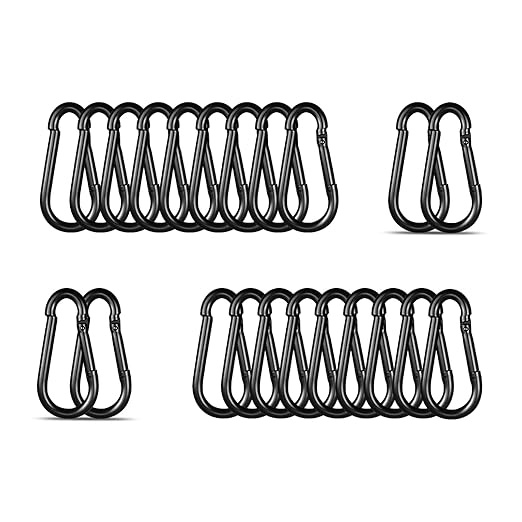 Black Carabiner, Heavy Duty Galvanized Steel Spring Snap Hook Carabiner Clips with 120LBS Holding Capacity, Ideal for Outdoor, Hammock, Swing and Travel (20PCS M4 1.6Inch)